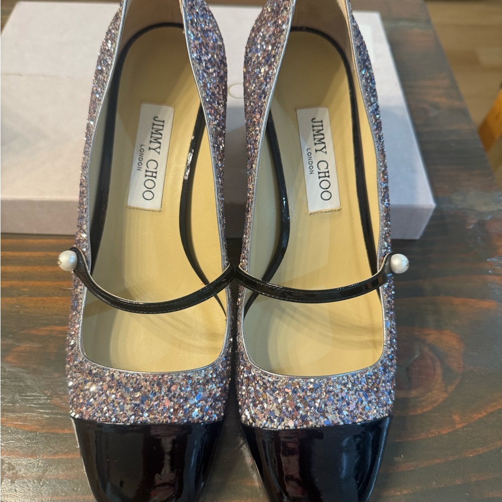 Jimmy Choo Black and Purple Glitter Heels